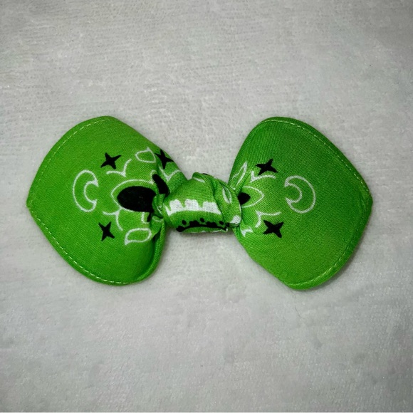 Lime Green Paisley Rockabilly Bandana Knotted Hair Bow - Picture 7 of 11